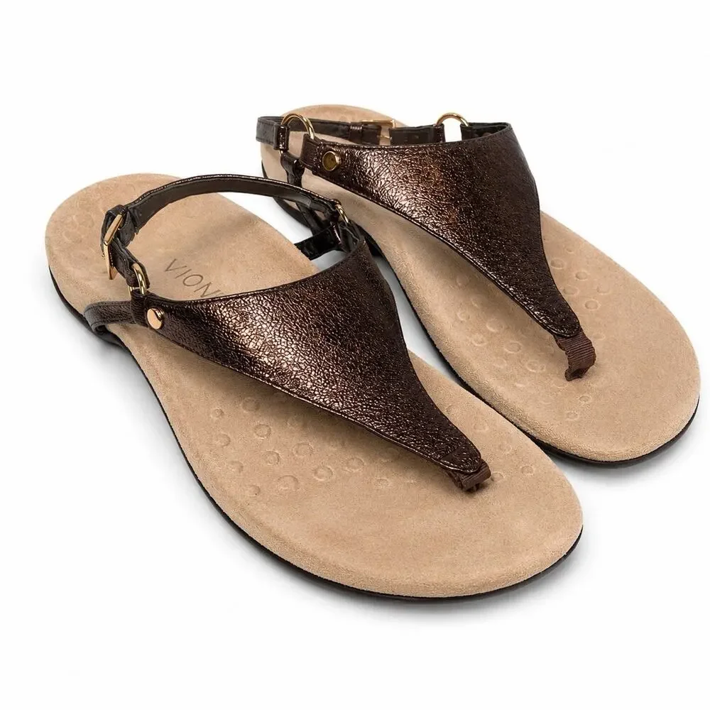 Vionic Kirra Sandals Womens Size 9 Bronze Metallic T-Strap Orthotic Arch Support